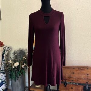 Chic Long Sleeve Burgundy Dress | Small